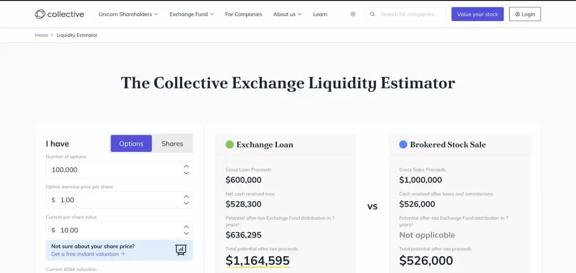 liquidity estimator screen shot