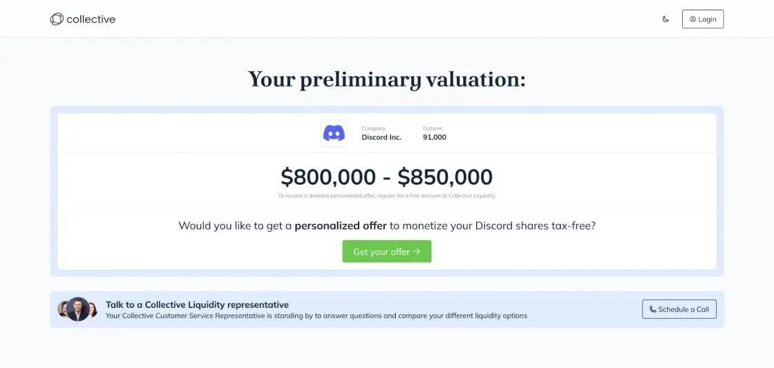 preliminary valuation screen shot